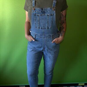Cute stretchy long denim overalls jeans, ankle length / 12 / Large